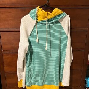 Striped Teal and Yellow Hoodie